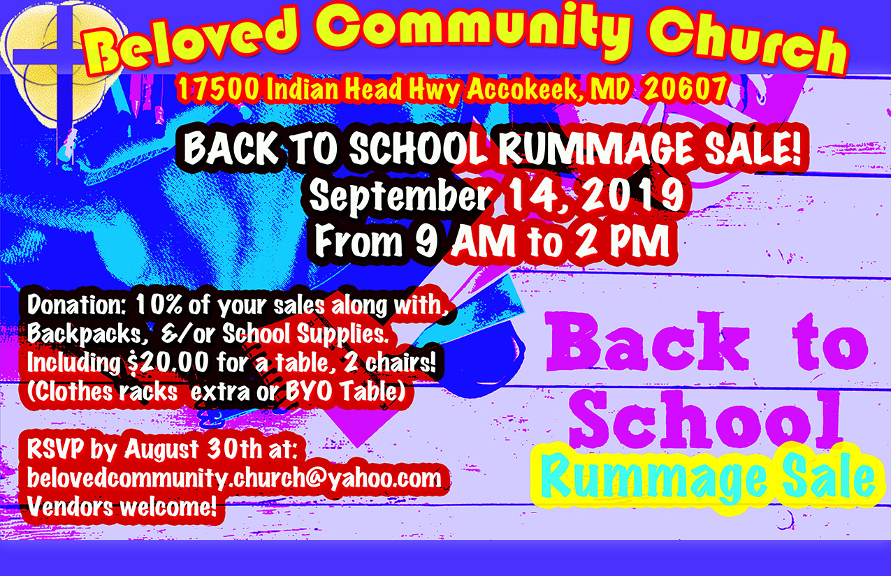 "BCC '"Back To School" Rummage Sale! Beloved Community Church